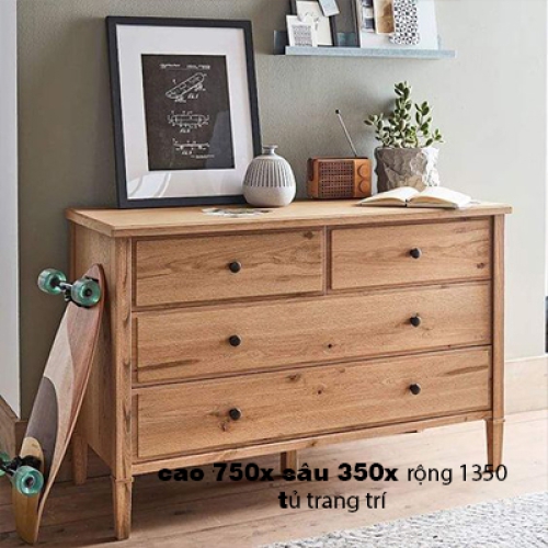 Tủ trang trí gỗ tự nhiên Cao 750 x Sâu 350 x Rộng 1350